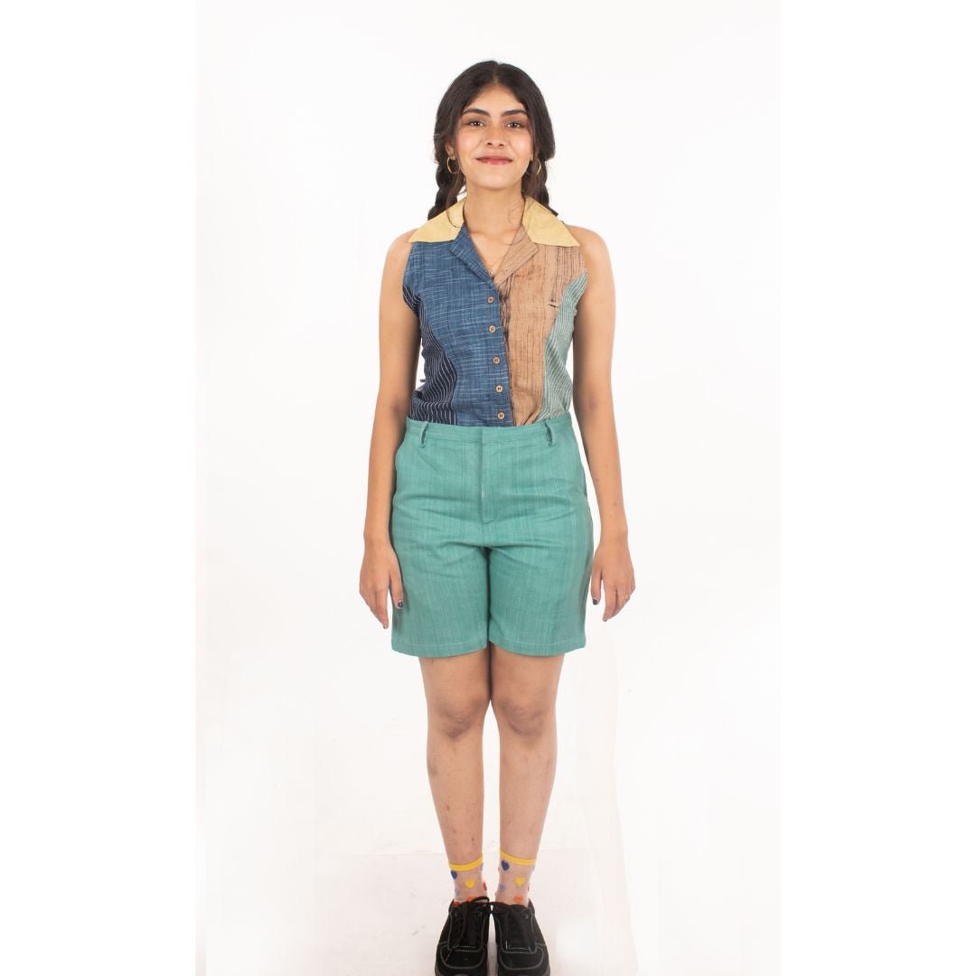 Mojito Upcycled Teal Khadi Denim Shorts