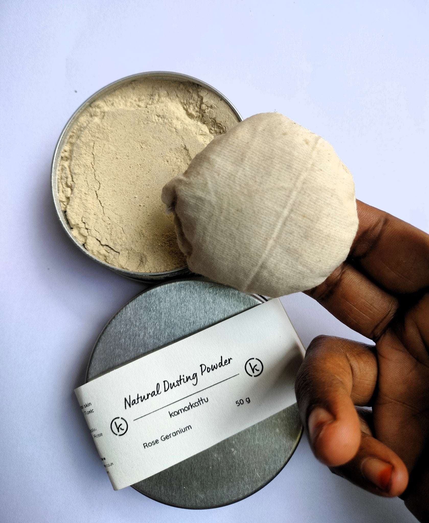 Natural Dusting powder : pack of 3 with hand stitched cotton puffs