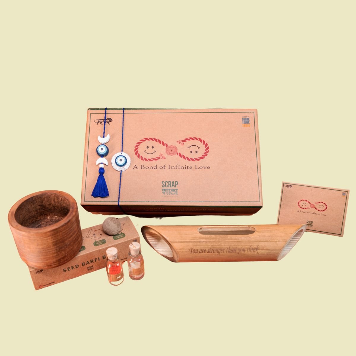 Nazarbattu Rakhi Gift Box | Rakhi and Lumba Set, Bamboo Speaker, Planting Material