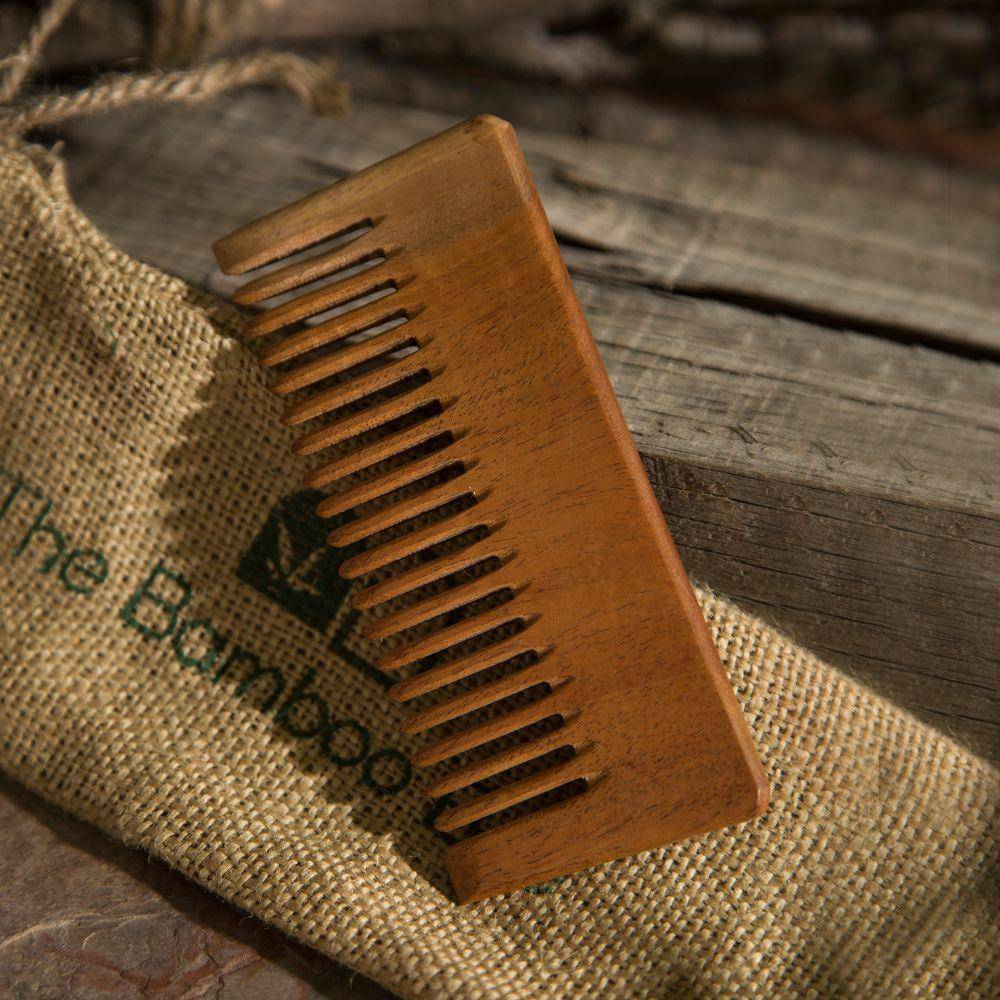 Neem Wood Comb | Detangling & Shampoo Comb | With Reusable Jute Pouch