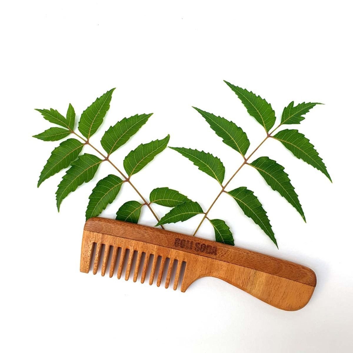 Neem Wood Comb - Wide Tooth with Handle