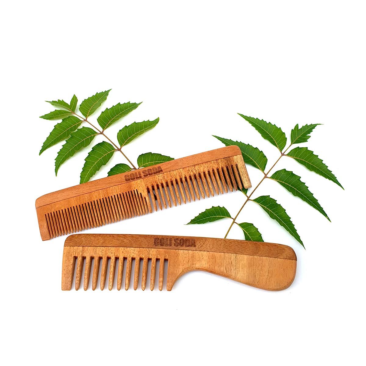 Neem Wood Combs - Wide Tooth with Handle & Double Tooth