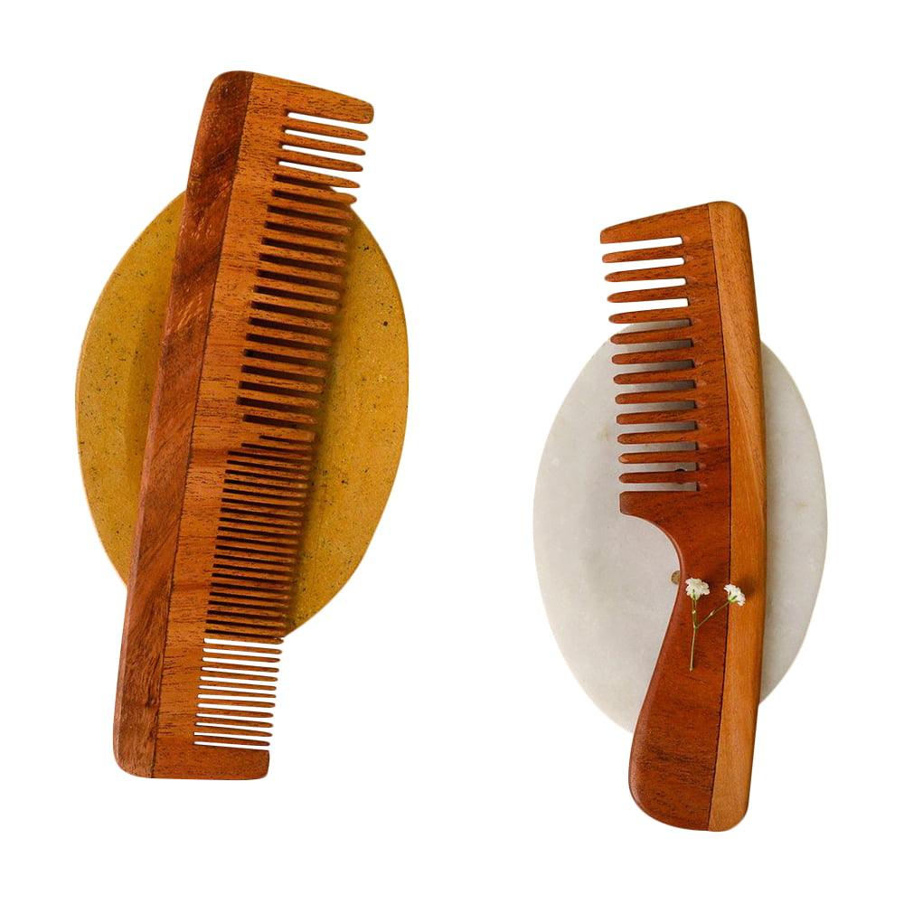 Natural Neem Wood Combs ( set of 2) / Anti Bacterial / Natural / Non Static / Controls Frizzy Hair