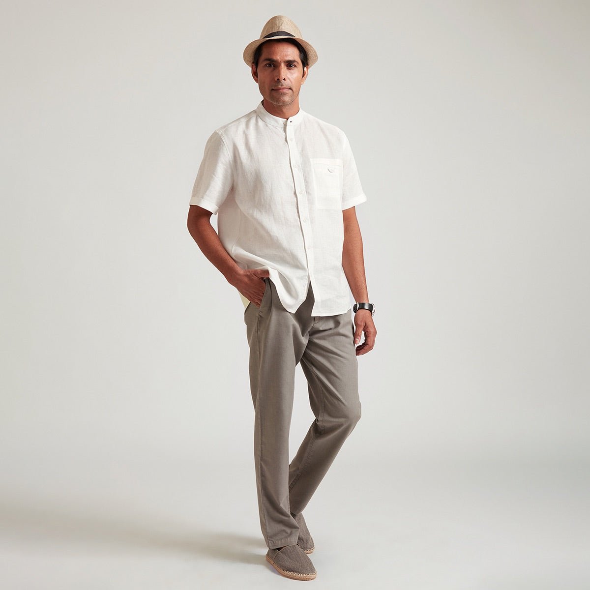 Neo Organic Linen Round Colar Button Down Shirt