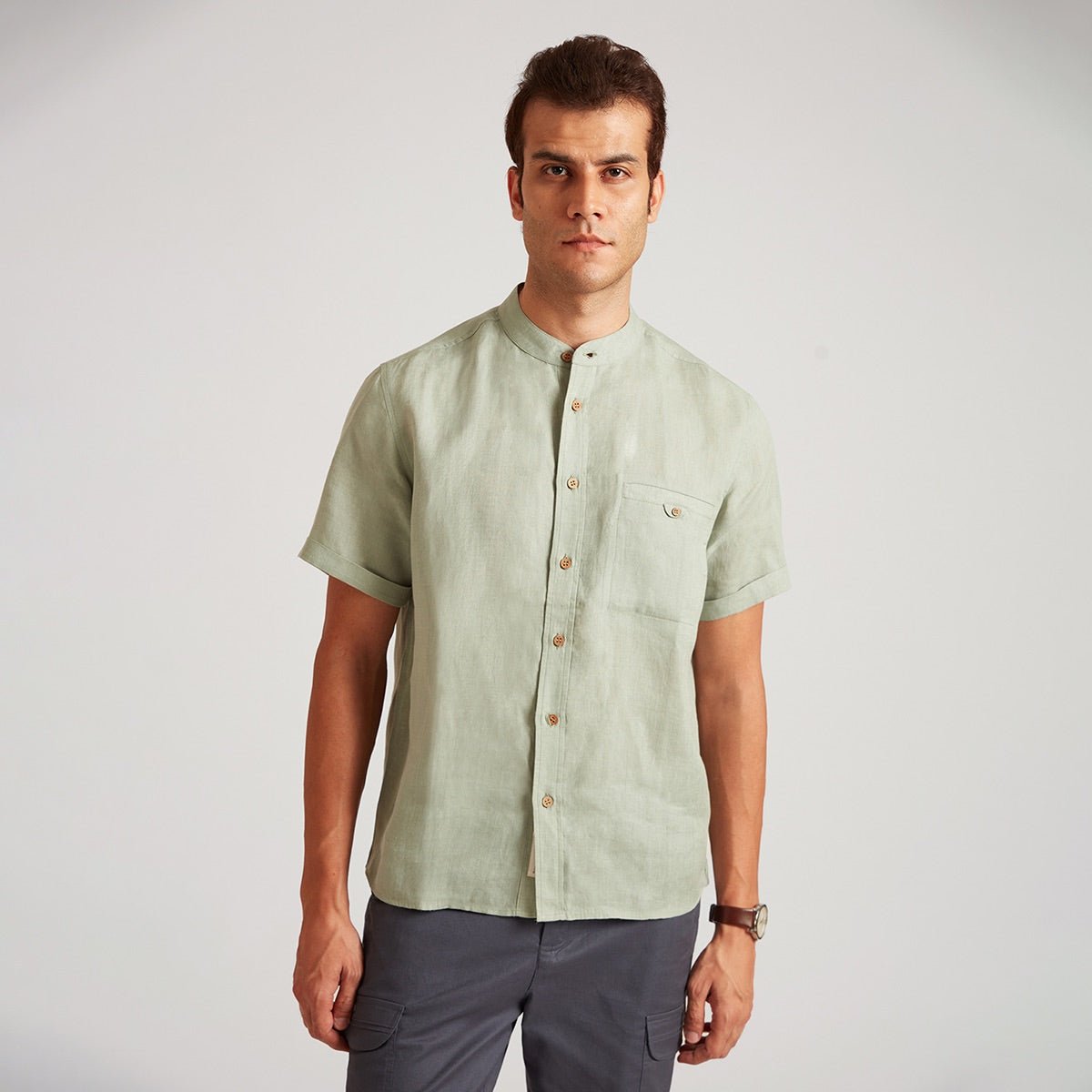 Neo Organic Linen Round Colar Button Down Shirt