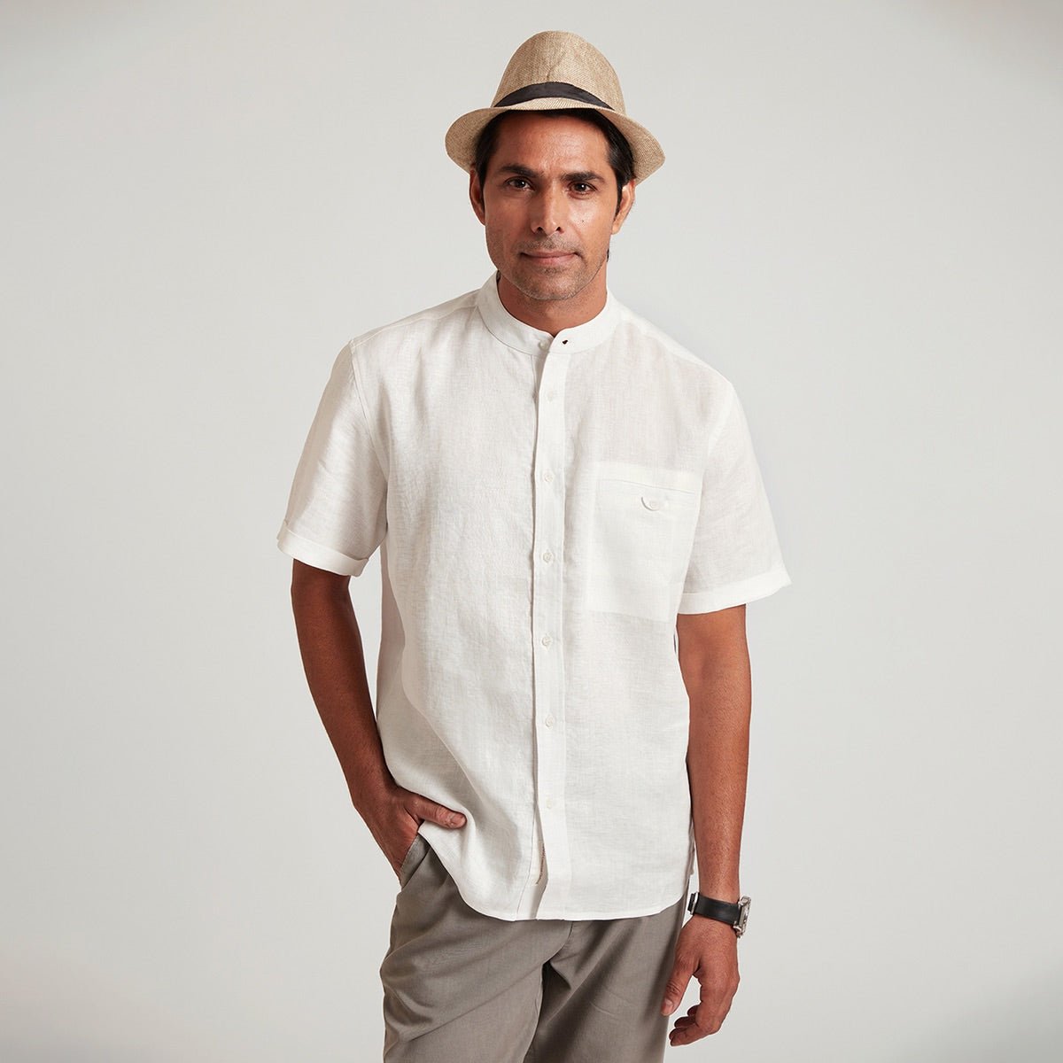 Neo Organic Linen Round Colar Button Down Shirt