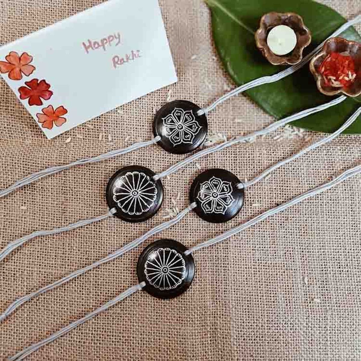 Nizamabad Black Pottery Traditional Clay Craft Rakhi- Set of 4