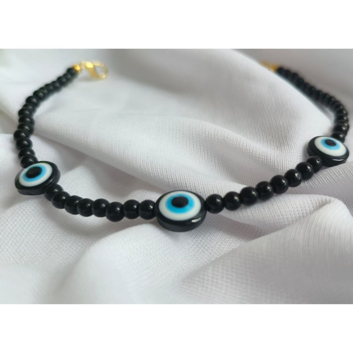 Obsidian Stone Anklet with Evil Eye