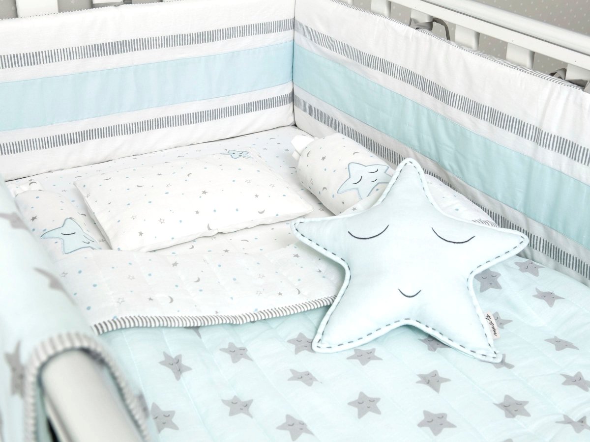 Organic Cotton Cot Bedding Set Sleepy Star Blue