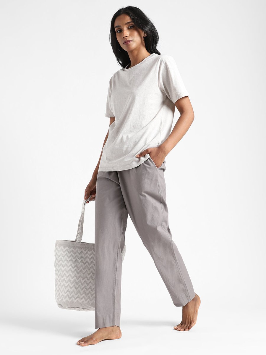 Buy Organic Cotton & Natural Dyed Womens Iron Grey Color Slim Fit Pants | Shop Verified Sustainable Womens Pants on Brown Living™