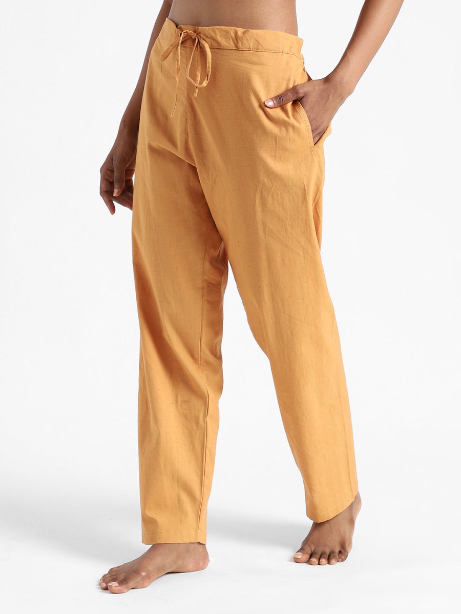 Pomo Orange Pants - Hand Spun & Hand Woven - Organic Cotton & Naturally Dyed