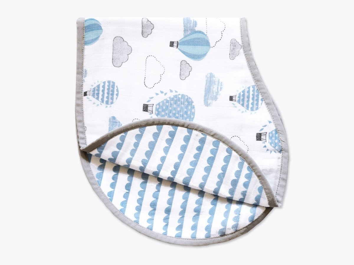 Organic Muslin Burp Cloth & Bib Up, Up & Away Blue