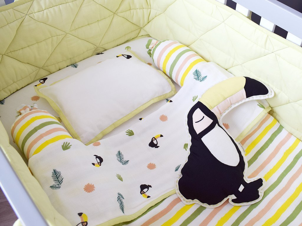 Organic Muslin Cot Bedding Set Tropical Toucan