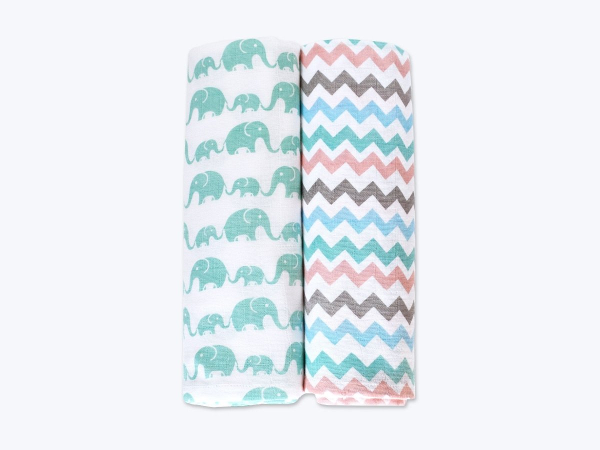 Organic Muslin Swaddles Set of 2 - Elephant Parade