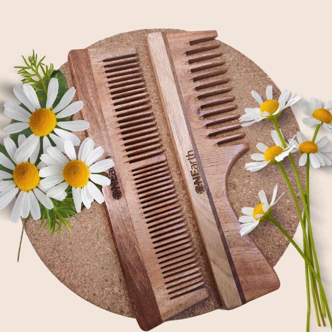 Organic Wooden Neem Wood Combs  - Pack of 2