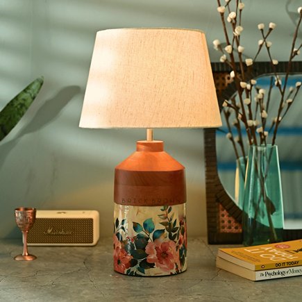 Pastel Flora Night Lamp | Handcrafted Mango Wood Table Lamp