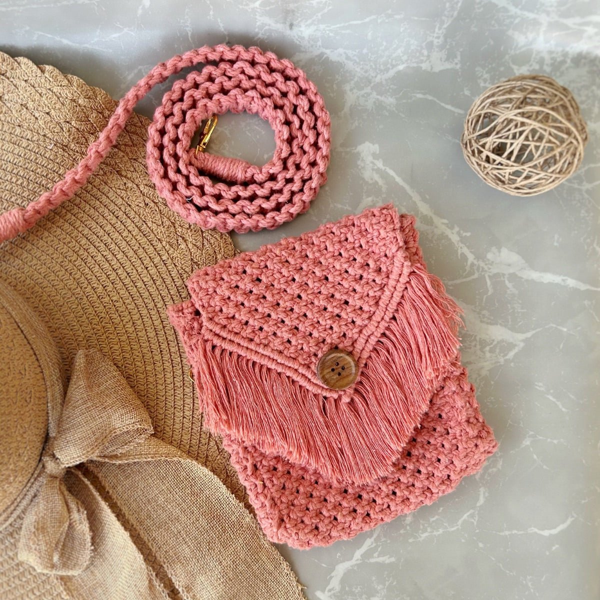 Peach Macrame Mobile Sling Bag