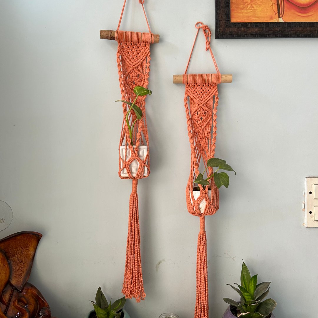 Peach Macrame Plant Holder - Set of 2