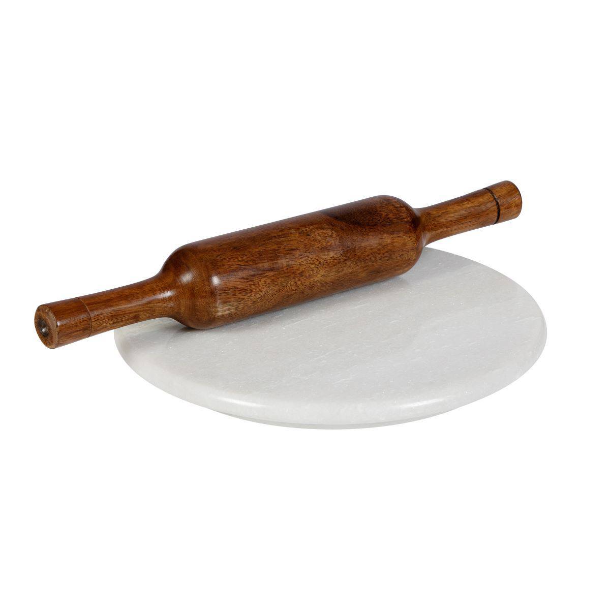 Pearl White Chakla Belan/Rolling Board & Pin Set - 9" Marble