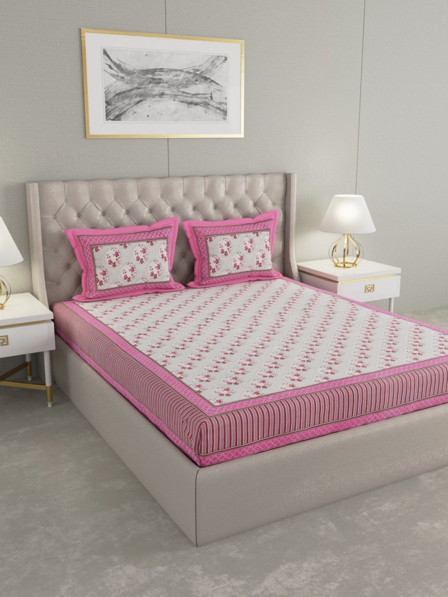 Pink Hand Block Printed Pure Cotton King Size Bedding Set