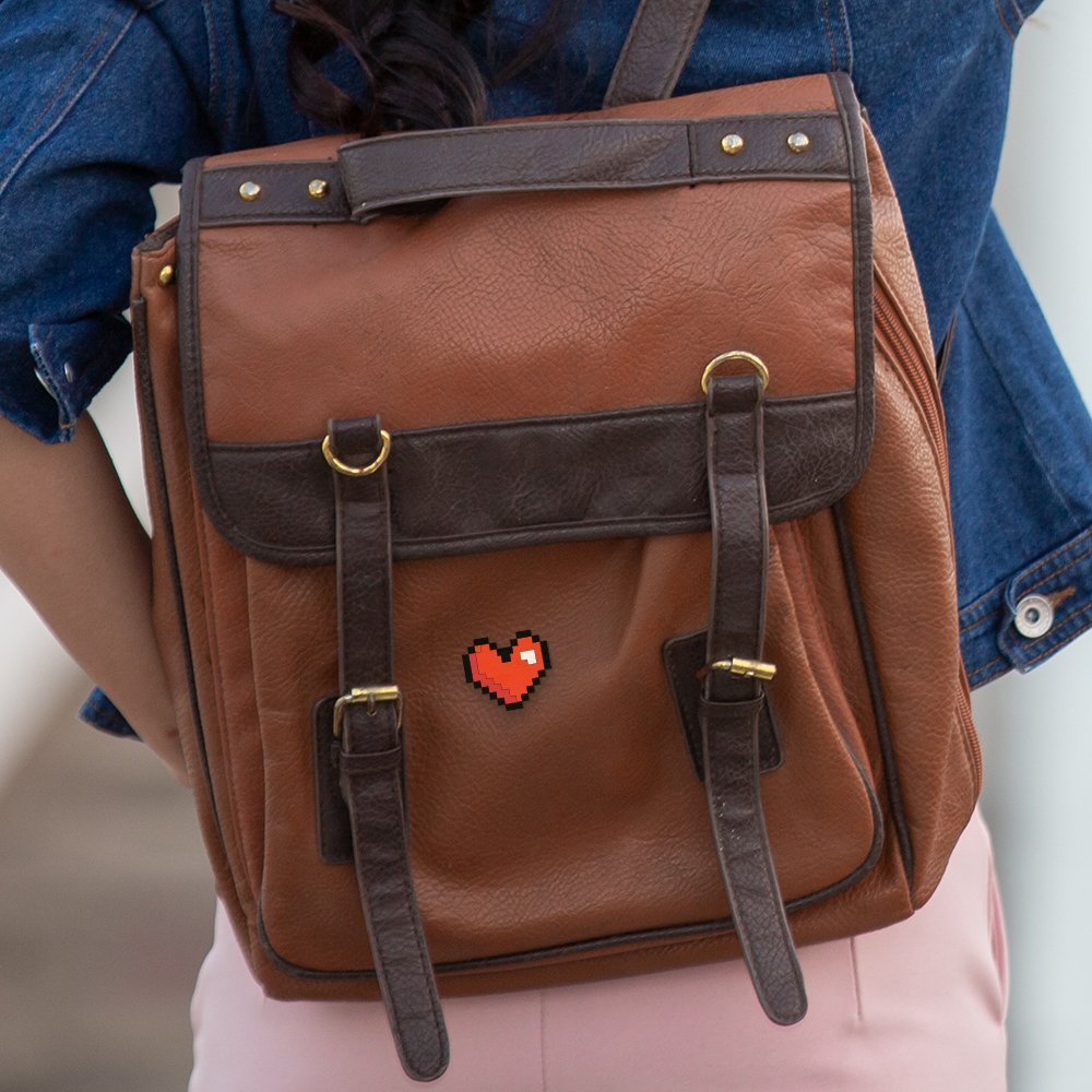 Pixelated Heart Hand Painted Wooden Pin