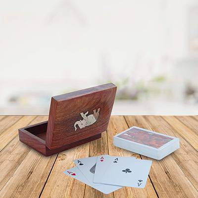 Playing Card Rosewood Deck Case Holder Box with Free Cards