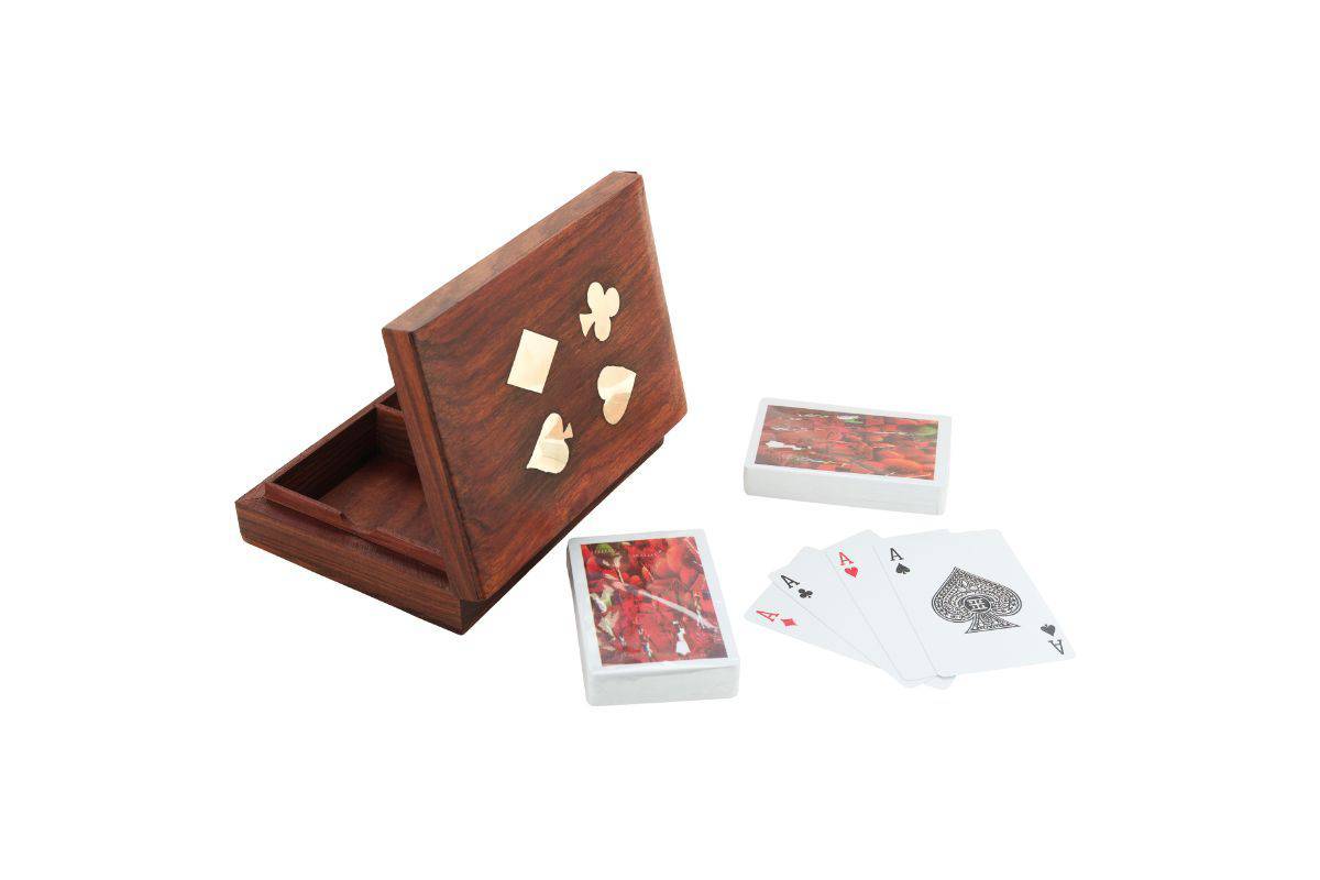 Playing Cards Set of 2 in Handmade Wooden Antique Storage Box