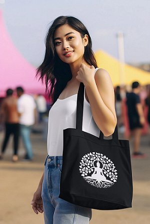 Premium Cotton Canvas Tote Bag - Buddha Black | Verified Sustainable Tote Bag on Brown Living™