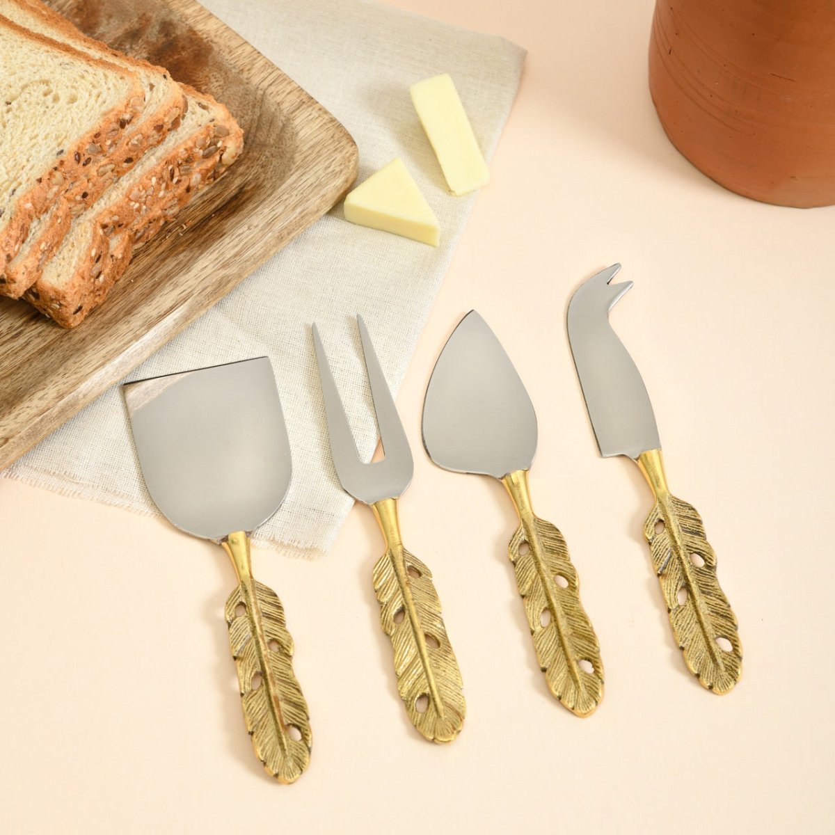 Punkh Cheese Brass & Stainless Steel Knife Set