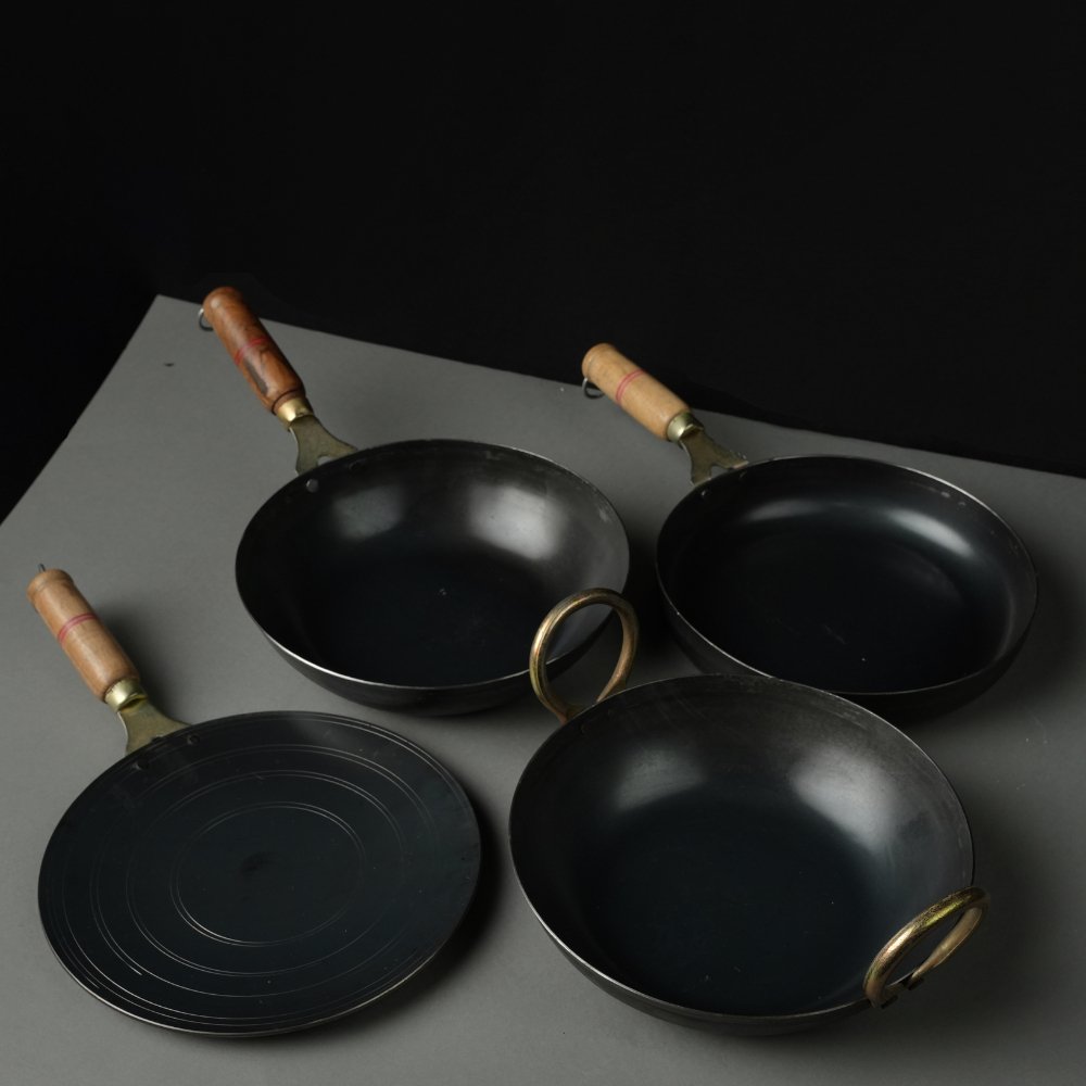 Pure Iron Handmade Family Combo (Roti Tawa+ Fry Pan+ Wok+ Dosa Tawa+ Kadai)