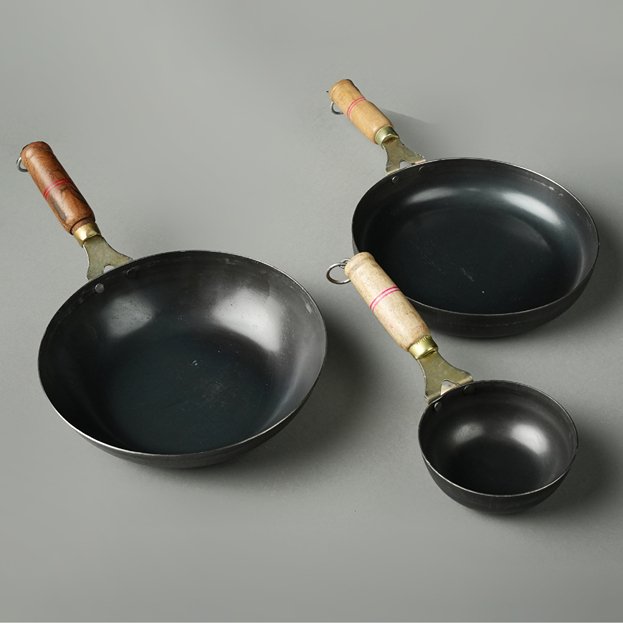 Pure Iron Handmade Family Combo (Tadka Pan + Fry Pan+ Wok)