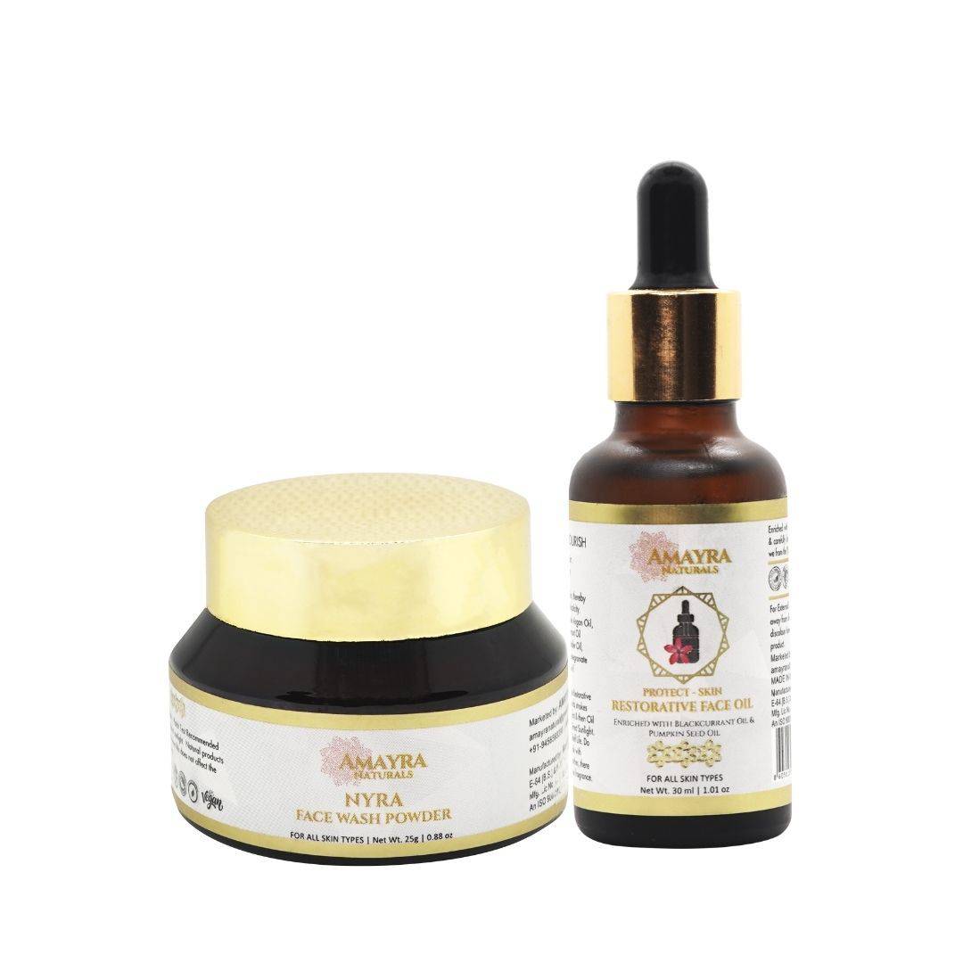 Radiant Healthy Complexion - Restorative Face Serum + Brightening Face Wash Powder [3-In-1]