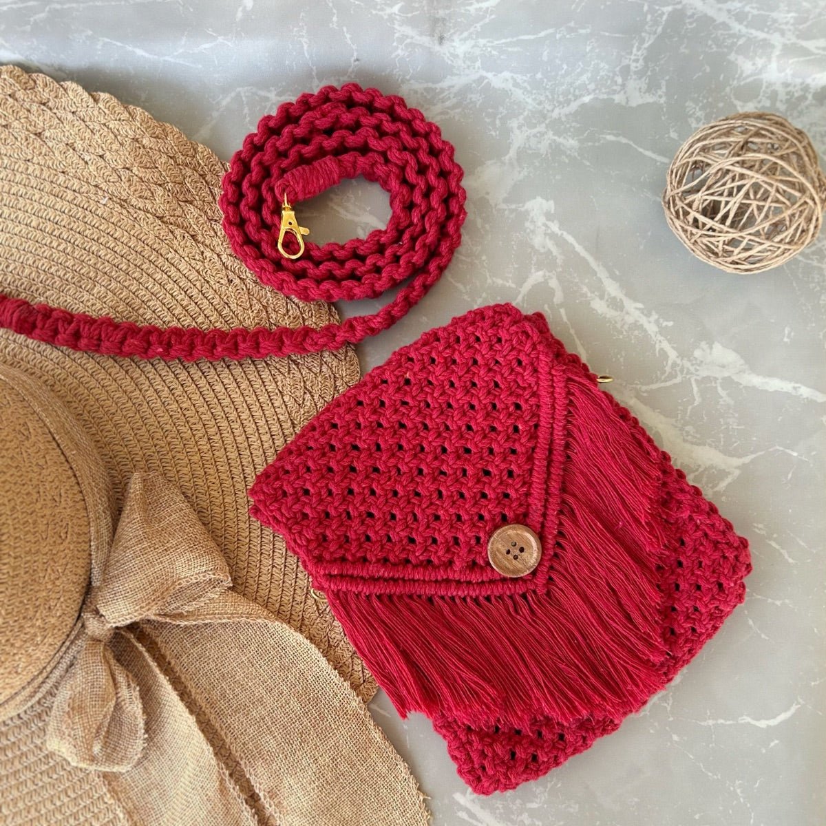 Red Macrame Mobile Sling Bag