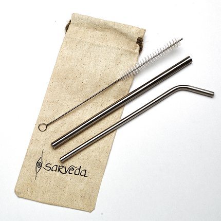 Reusable & Eco-friendly Stainless Steel Straws- Pack of 2