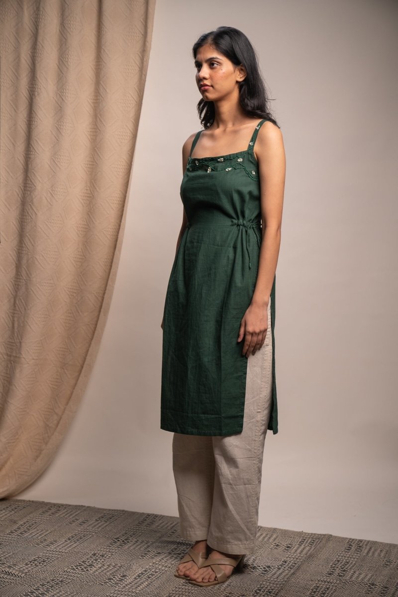 Rewind Slit Cotton Green Tunic