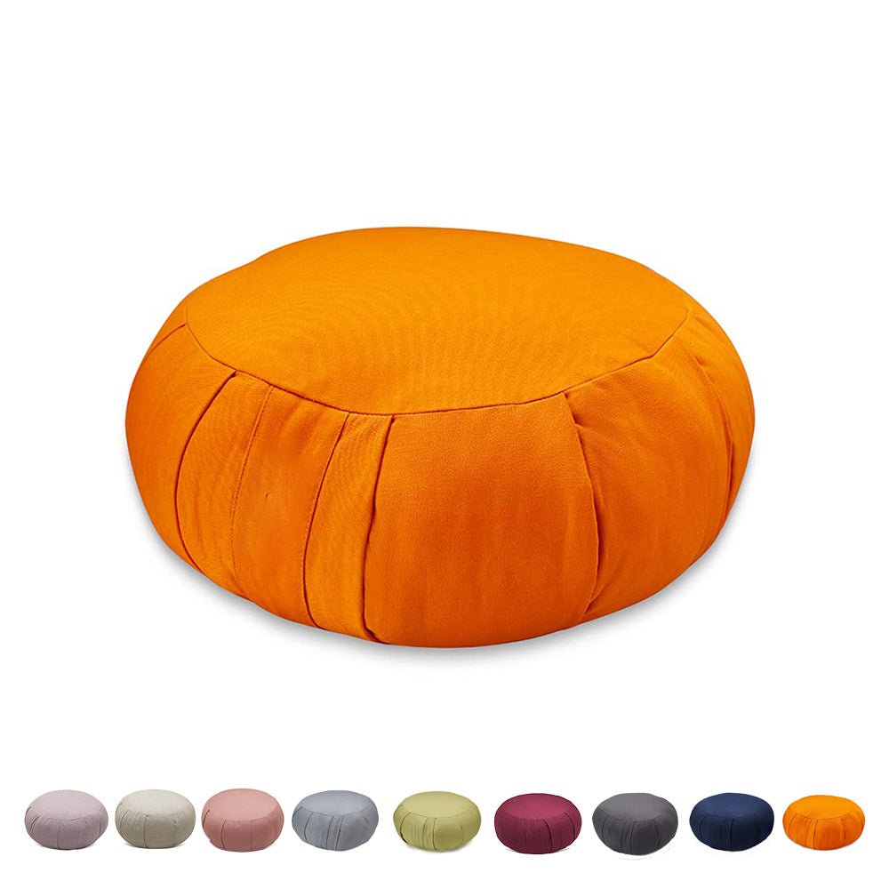 Round Zafu Meditation and Yoga Cushion- Filled with Cotton- Orange