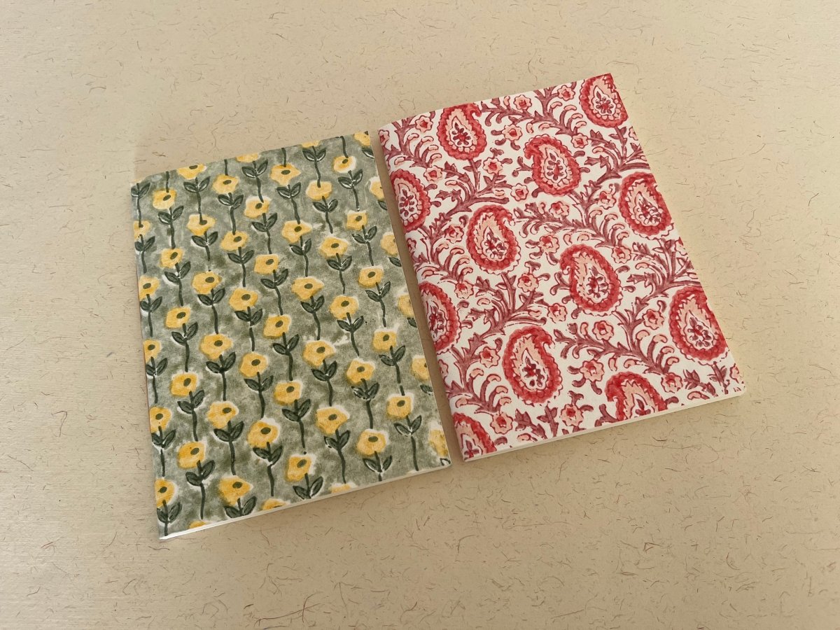 Set of 2 handmade block print journal | Eco - friendly notebook | Sustainable | Upcycled cotton rag paper