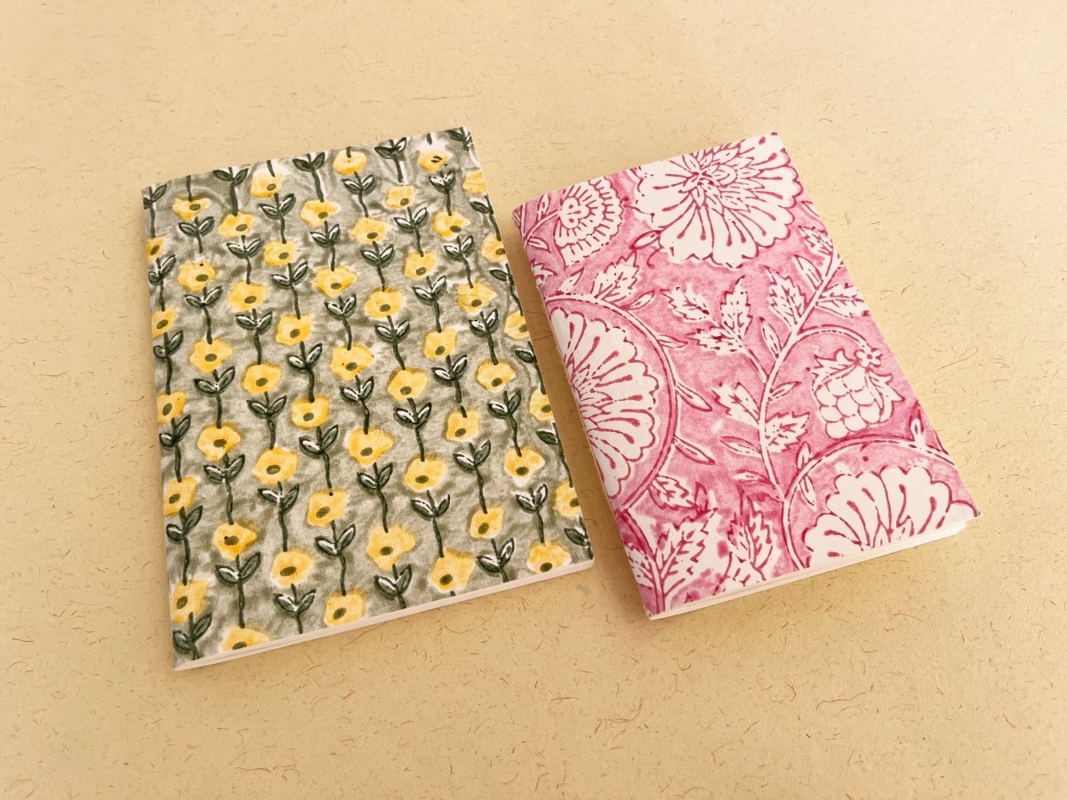 Set of 2 handmade block print journal | Eco - friendly notebook | Sustainable | Upcycled cotton rag paper