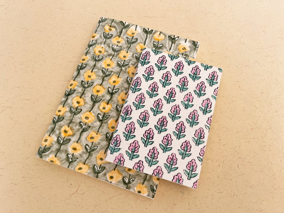 Set of 2 handmade block print journal | Eco - friendly notebook | Sustainable | Upcycled cotton rag paper