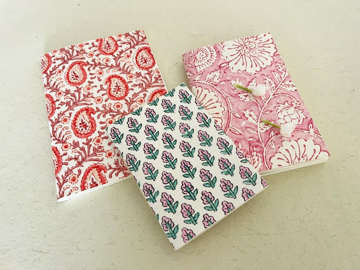 Set of 3 handmade block print journal | Eco-friendly notebook | Sustainable | Upcycled cotton rag paper