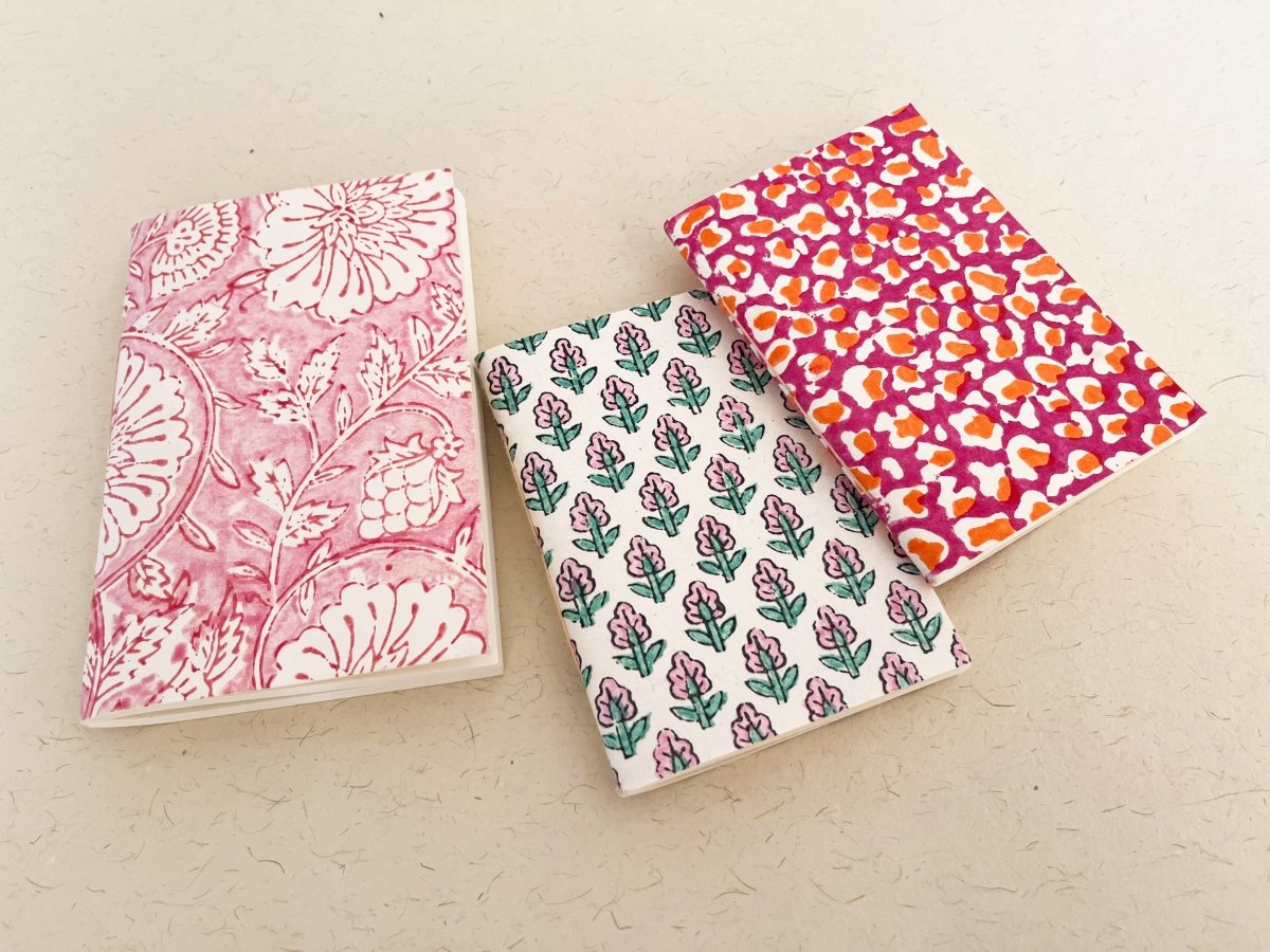 Set of 3 handmade block print journal | Eco - friendly notebook | Sustainable | Upcycled cotton rag paper