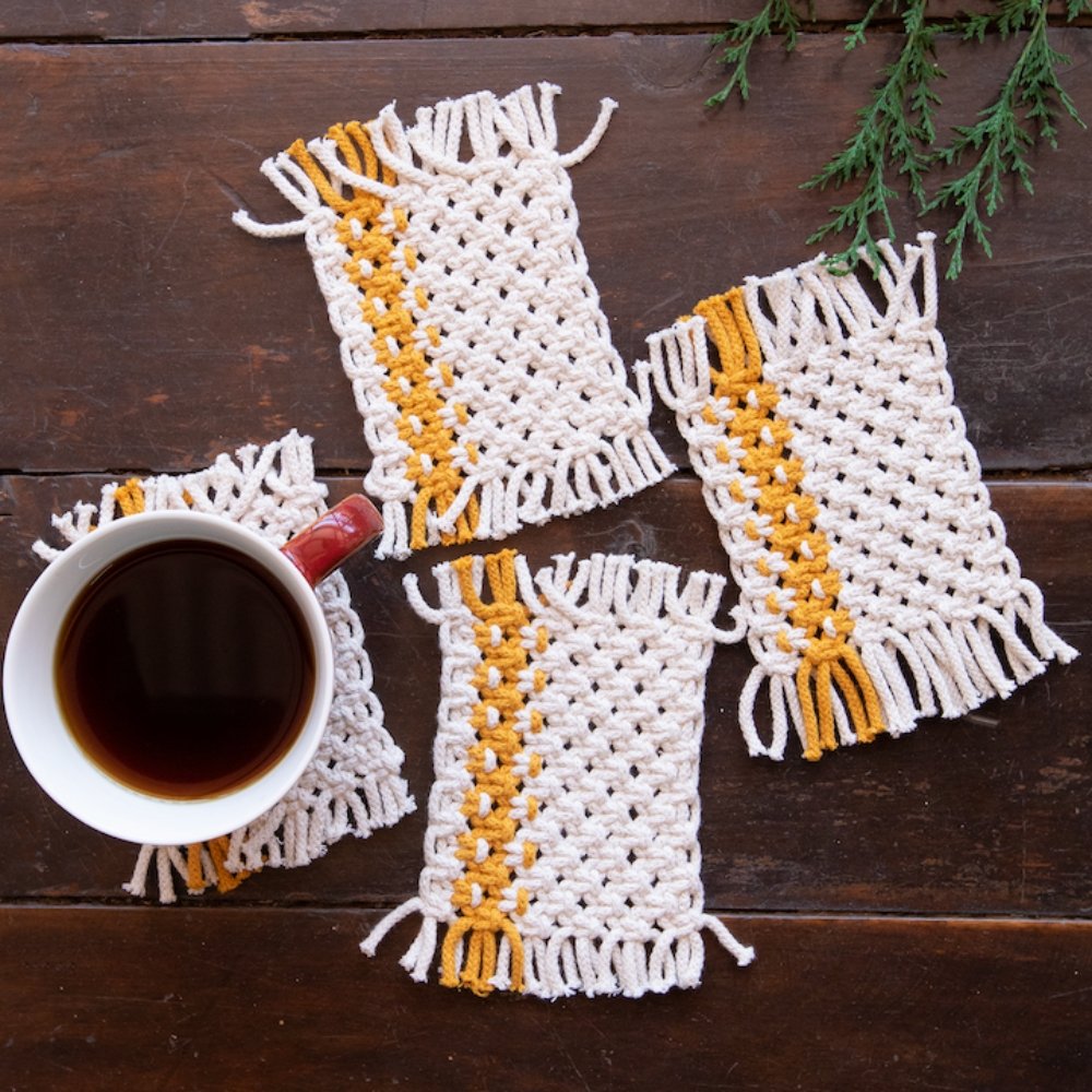 Aakriti Yellow & White Set of 4 Coasters