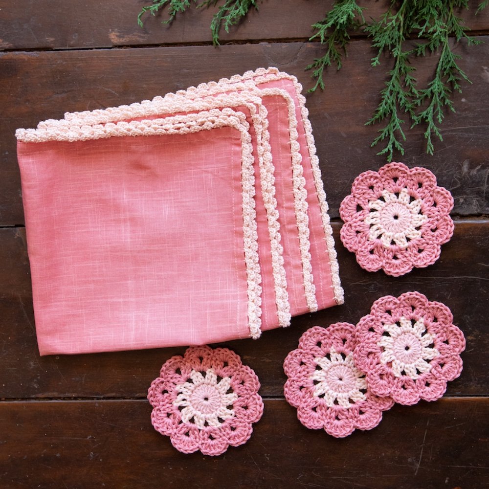 Anamika Pink Coasters and Table Napkins Set of 4 each