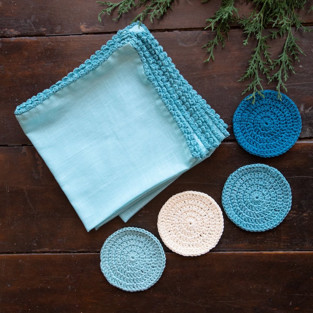 Anjana Blue Coasters and Table Napkins Set of 4 each