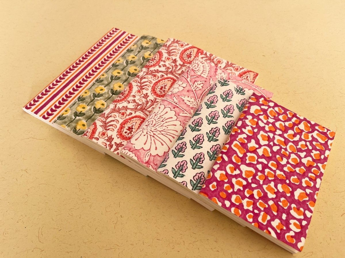 Set of 6 handmade block print journal | Eco - friendly notebook, Sustainable, Upcycled cotton rag paper