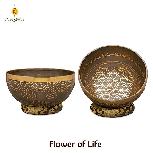 Singing Bowls Handmade Etched- Flower of Life-8inches