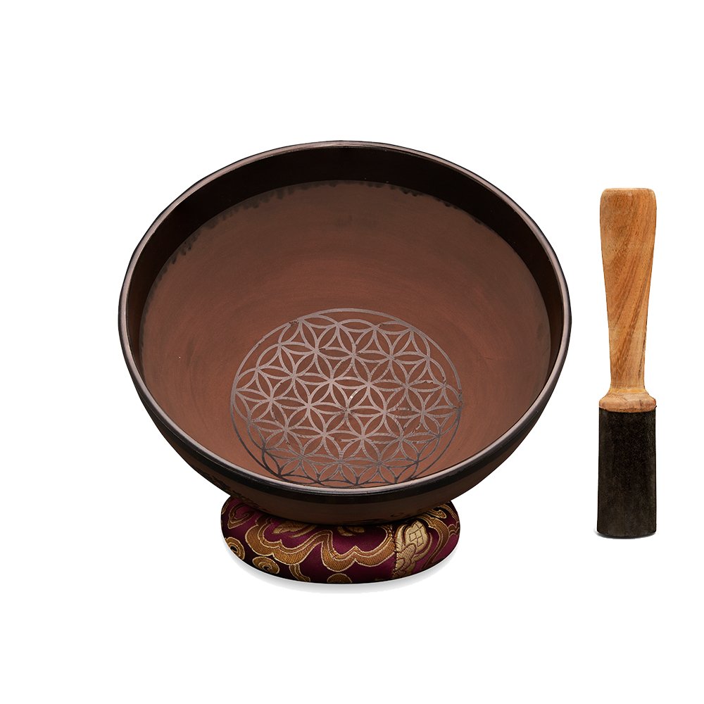 Singing Bowls- Rustic- Flower of Life- Brown- 8inches