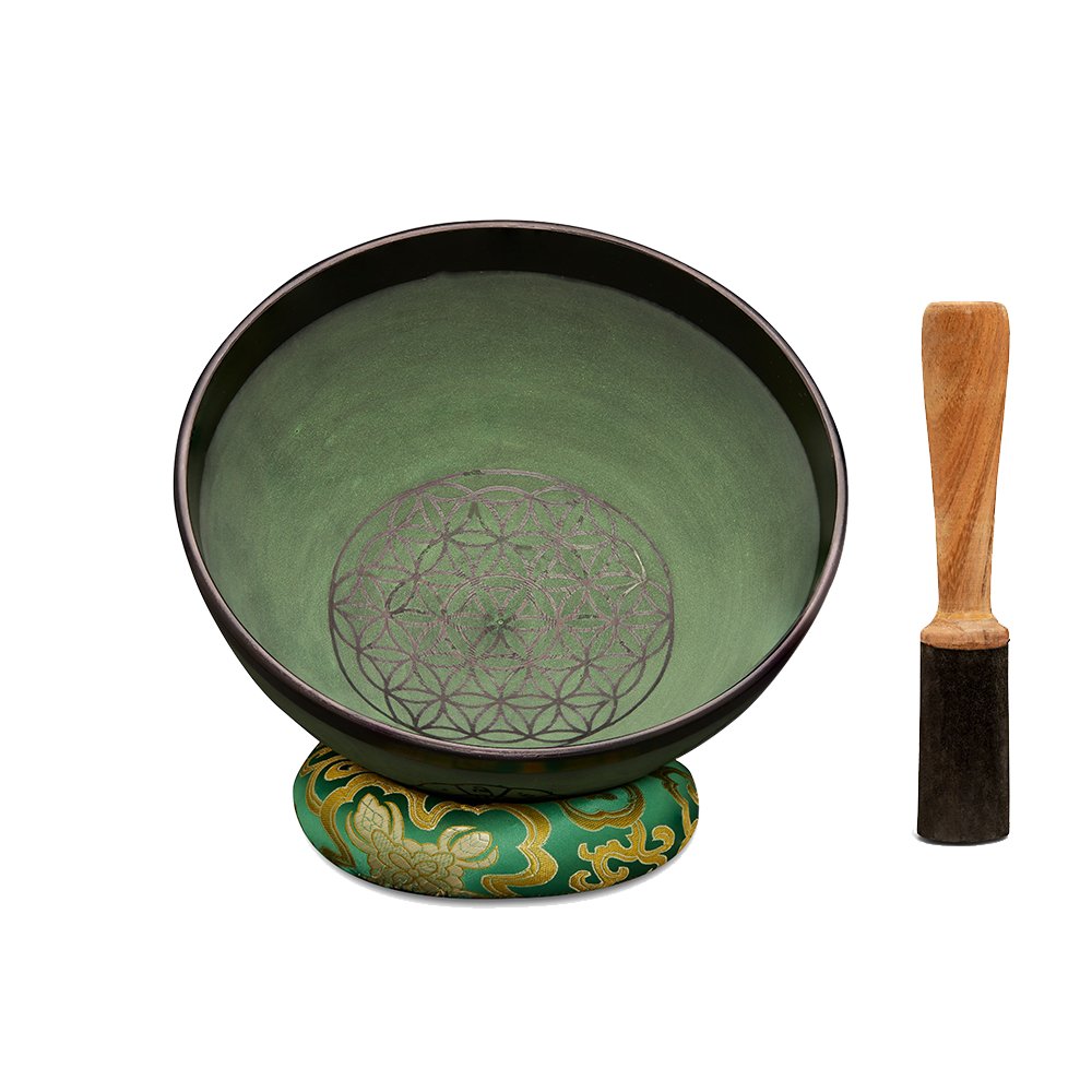 Singing Bowls- Rustic- Flower of Life- Green-105inches