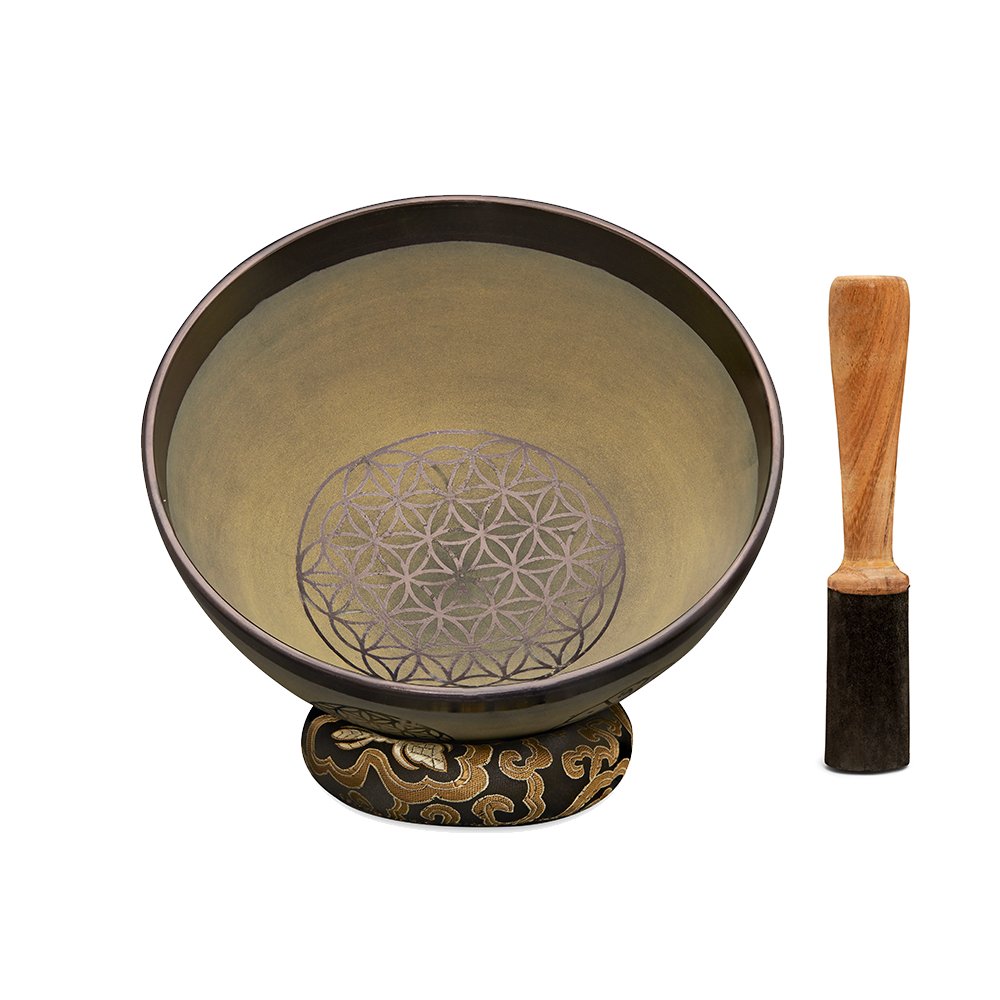 Singing Bowls- Rustic- Flower of Life- Olive Green- 105inches