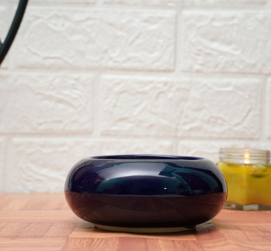 Small Ceramic Pots for Desk | Dark Blue